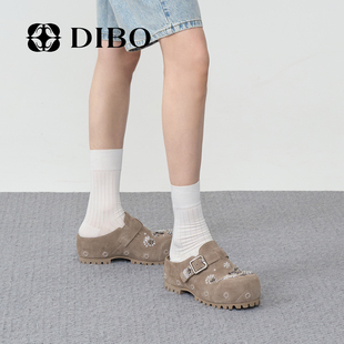 钉珠水钻厚底拖鞋 新款 女 复古真皮包头拖2026春季 DIBO碲铂商场同款