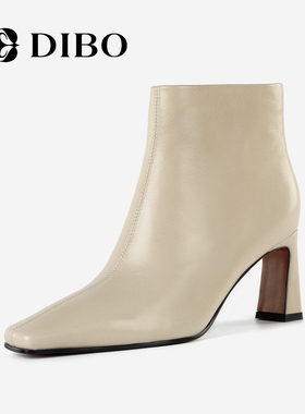 DIBO碲铂商场同款高跟加绒短靴女2025冬季新款法式气质尖头时装靴