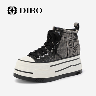 复古牛仔百搭高帮休闲鞋 女2025年秋季 女 增高厚底板鞋 DIBO碲铂新款