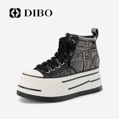 DIBO碲铂复古牛仔百搭高帮休闲鞋