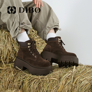 短靴女 百搭增高厚底真皮工装 DIBO碲铂加绒马丁靴女2025年冬季 新款
