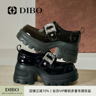 DIBO碲铂英伦风金属方扣乐福鞋女2026秋季新款复古百搭粗跟小皮鞋