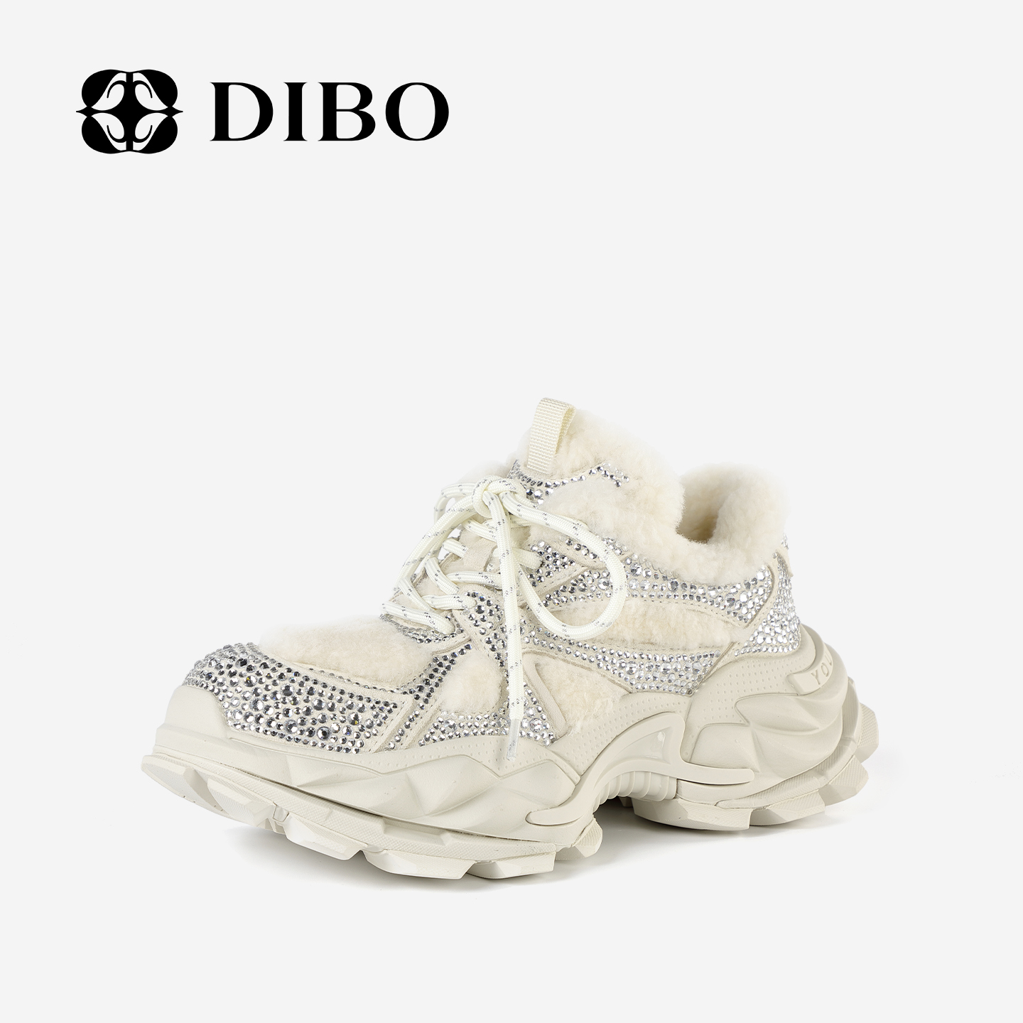 DIBO碲铂潮流增高厚底加绒老爹鞋2025年冬季新款亮钻百搭休闲鞋女