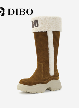 DIBO碲铂商场同款2025年冬季新款羊羔毛保暖加绒棉鞋高筒雪地靴女