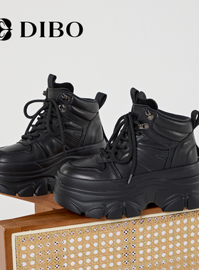 DIBO碲铂潮流厚底加绒高帮鞋2025年冬季新款增高加绒休闲鞋棉鞋女