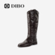DIBO碲铂2025年秋季 百搭复古西部骑士靴黑色女显瘦高筒真皮长靴