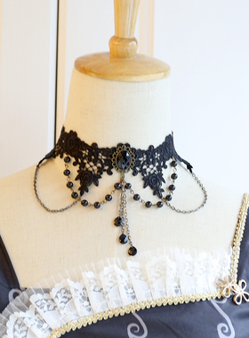 手工蕾丝十字架项链女流苏黑色