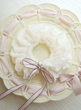 052白色芭蕾风蝴蝶结手工蕾丝百搭复古气质发圈发饰甜美头饰