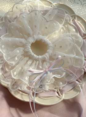 白色蕾丝裙摆大肠发圈温柔少女扎发低马尾发绳发饰女