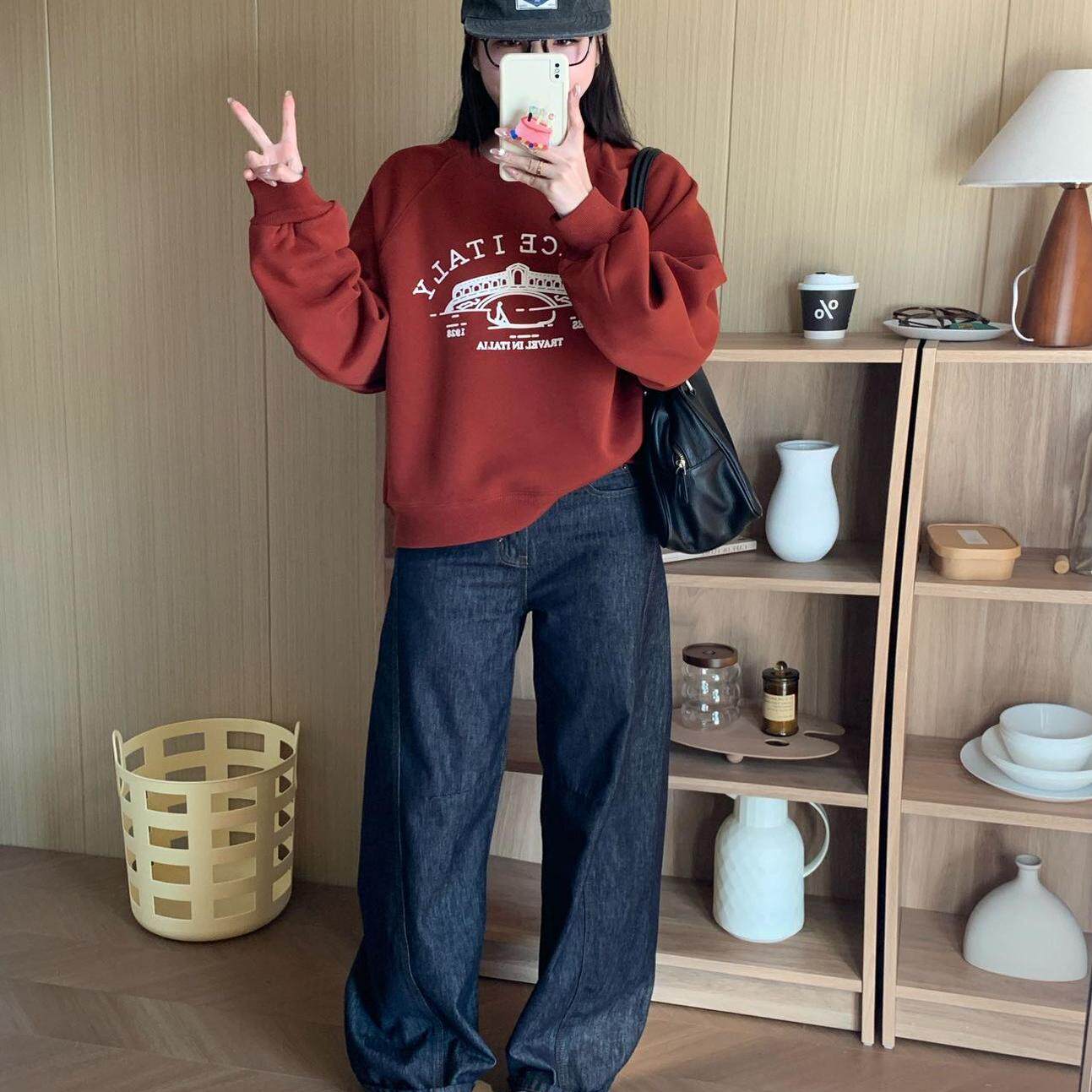 桥梁字母印花加绒卫衣字母印花休闲百搭韩系穿搭宽松休闲大板