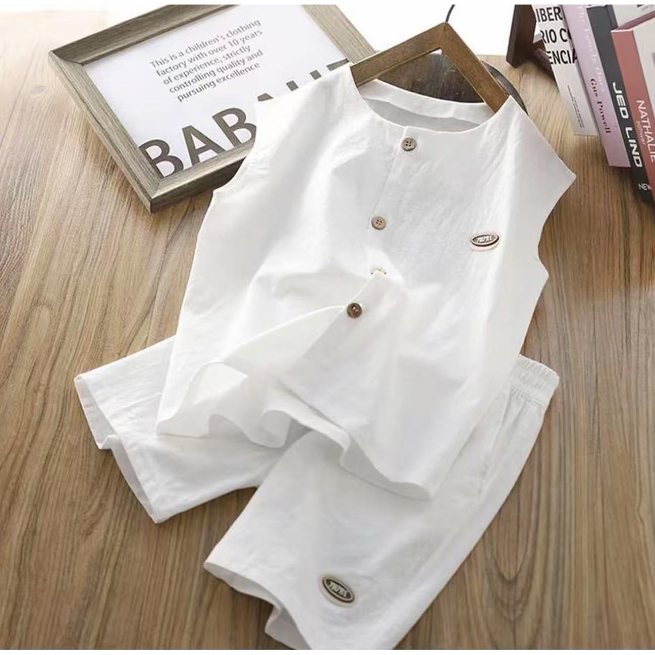 男童夏装套装2025新款儿童薄款纯棉无袖背心开衫五分裤潮酷两件套