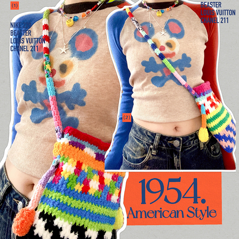 现货多巴胺纯手工钩针彩色斜挎包