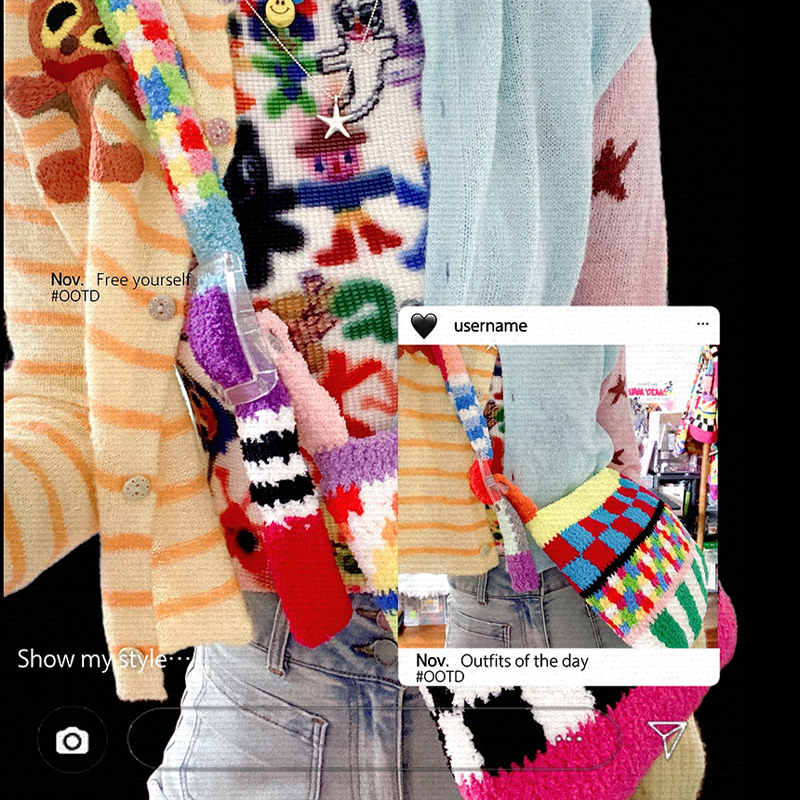 泰国斜挎包ins彩色手工钩针现货