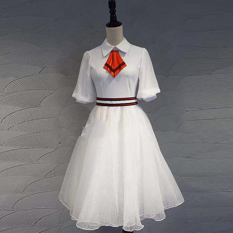 学生装伴舞裙白色现代舞裙出租 中学生成人合唱服中长裙校园租赁