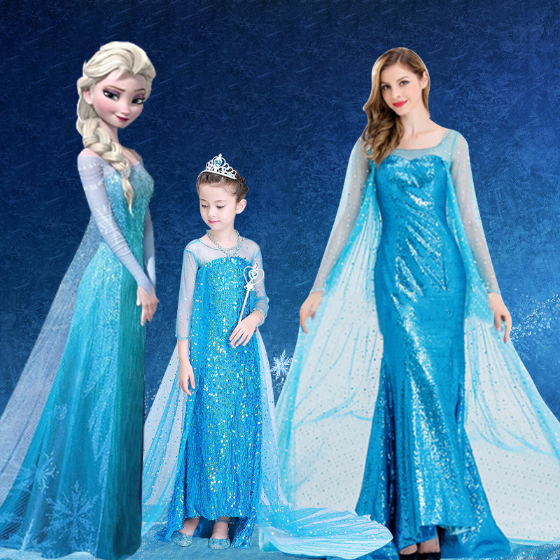 冰雪奇缘2爱莎连衣裙出租儿童艾莎公主裙女王成人cos亲子租赁