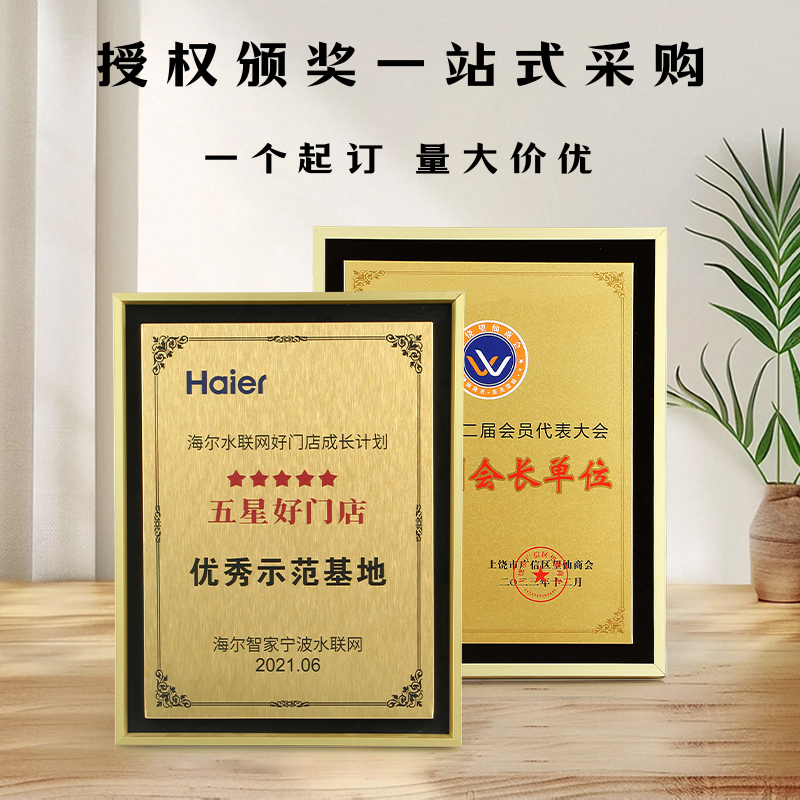 金属奖牌定制授权牌匾企业荣誉证书奖状制作优秀示范基地铜牌