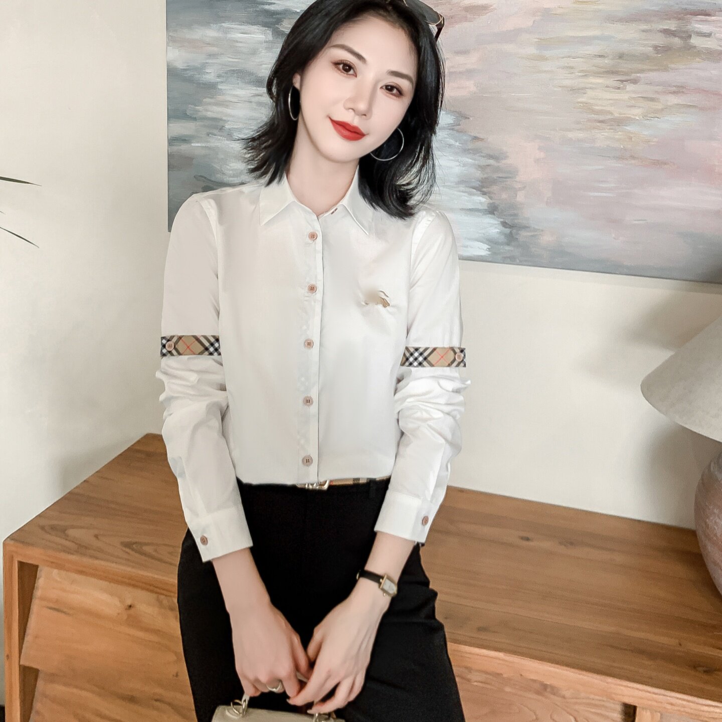 英伦女商务职业休闲棉质白色拼接衬衫CEO律师衬衫BIABETTY正品