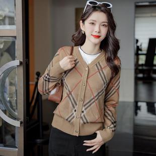 高端格子格纹女装羊毛开衫外套BIABETTY欧美专柜正品