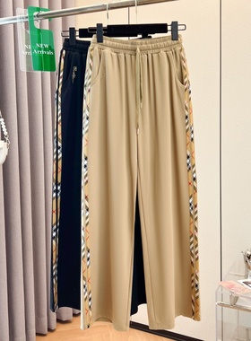 高品质春夏格纹休闲裤长裤经典侧边格纹拼接BIABETTY欧美专柜正品