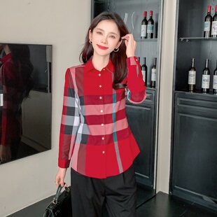 欧美高端棉质格子方格红色女装衬衫团队工作服喜庆服BIABETTY正品