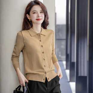 英伦风高雅大牌针织保暖羊毛开衫女新款秋冬polo领翻领名媛外套