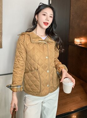 欧美高端大牌菱格女短款棉服