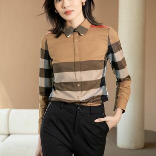 BIABETTY欧美专柜正品 衬衫 职业装 英伦风大牌格子方格高品质女长袖