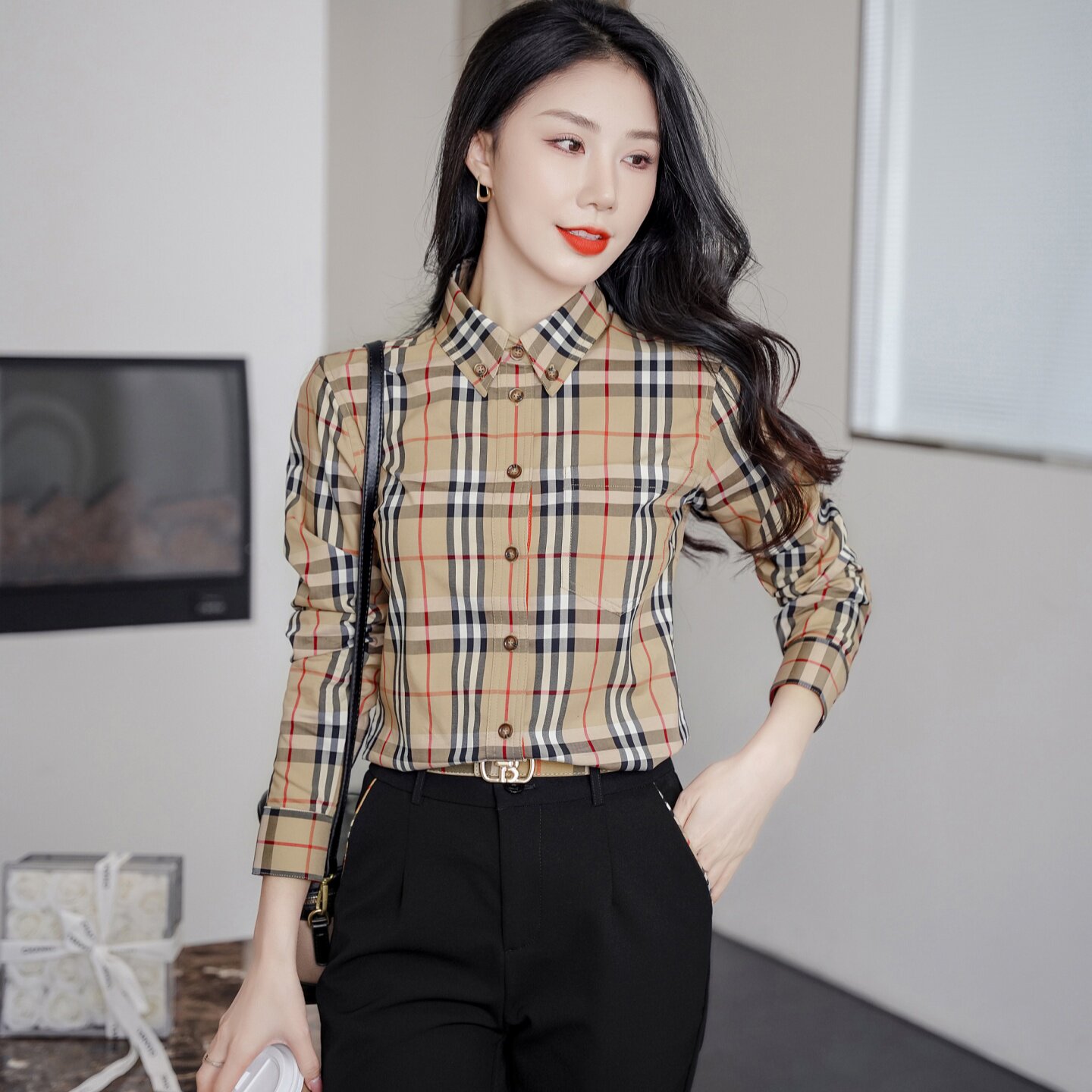 BIABETTY欧美大牌格子显瘦衬衫