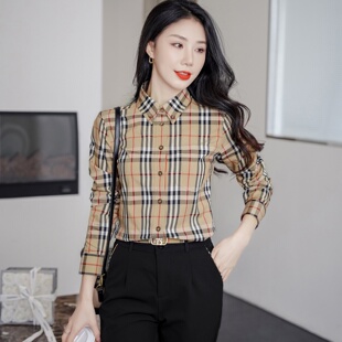 高端欧美格子格纹方格女装修身显瘦衬衫BIABETTY专柜