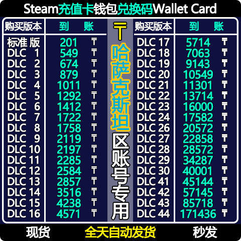 【自动秒发】哈萨克斯坦steam充值卡兑换码CDK钱包余额