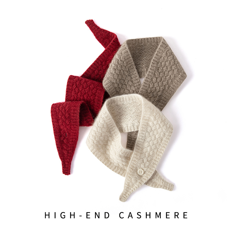 护颈小领巾~100%纯山羊绒围巾女护脖羊绒围脖保暖针织假领子亲子