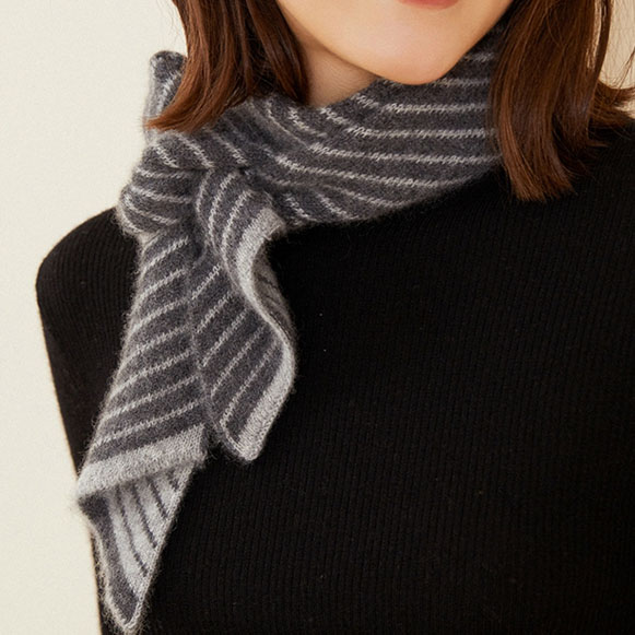 高端小围巾羊绒针织围巾女双面提花保暖护颈围脖韩版时尚好搭配