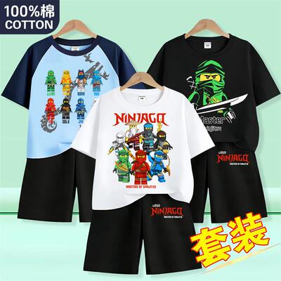 幻影忍者短袖套装中小男童夏季纯棉t恤儿童Ninjago衣服裤子两件套
