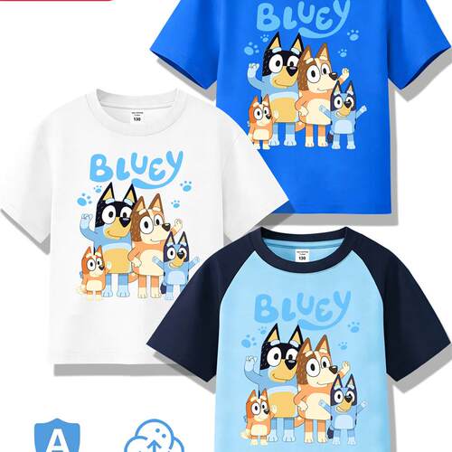 Bluey衣服男童装2026夏季新款半袖纯棉周边潮流上衣布鲁伊儿童t恤