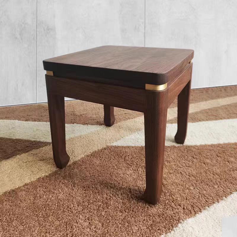 北美黑胡桃实木方凳正方形小凳子家用垫脚凳儿童小板凳轻奢换鞋凳