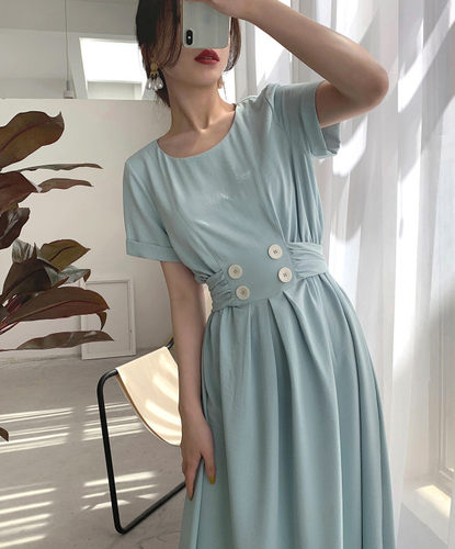 1308丹丹纸样服装裁剪图纸打版DIY短袖橡筋连衣裙长款收褶夏雪纺