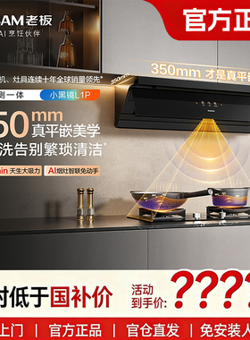 老板小黑镜 L1P 油烟机家用顶侧双吸29风量变频超薄平嵌抽烟机
