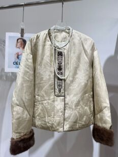 反季节捡漏欧洲站高端定制新中式国风重工刺绣水貂毛外套
