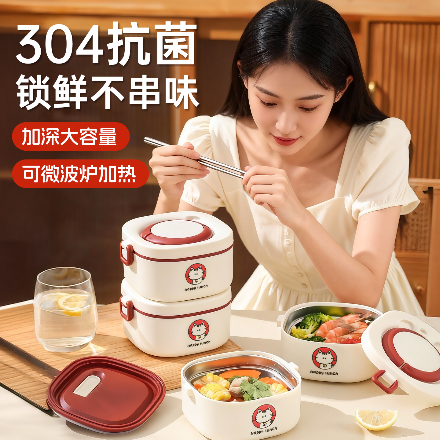 保温饭盒不锈钢饭盒上班族2025新款保温桶带饭学生便当微波炉加热