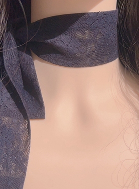 法式性感气质百搭黑色蕾丝长款飘带绑带项圈颈带choker窄围巾丝巾