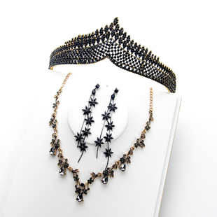 哥特式黑皇冠Lolita新款复古王冠精致仙美闪耀头饰婚礼巴洛克摄影