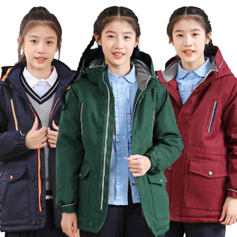 中小学生校服棉袄男女童冲锋衣冬款儿童中长款棉衣保暖加厚款羽绒