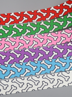 骨头花纹印花织带 缎带绸带彩带蝴蝶结DIY卡通印刷罗纹带S20883