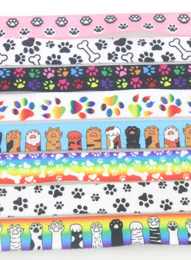 脚印 复古花纹方格发饰带蝴蝶结DIY卡通印刷FOE弹力包边带15983