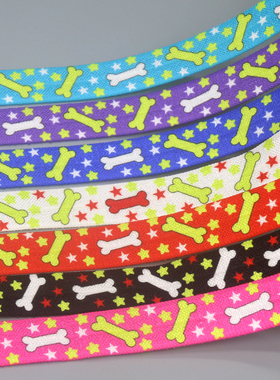 狗骨头 花纹方格发饰带蝴蝶结DIY卡通印刷FOE弹力包边带19706