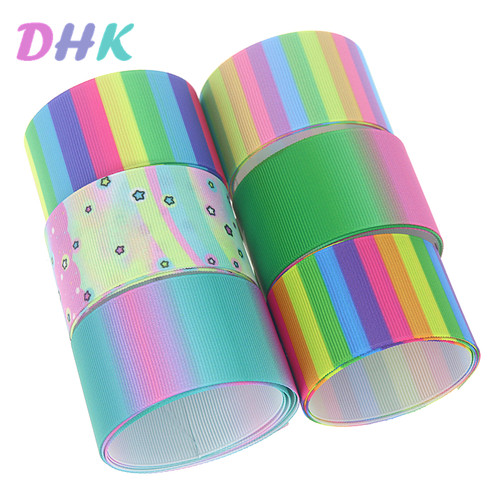 彩虹花纹 印花织带 缎带绸带彩带 蝴蝶结DIY卡通印刷罗纹带D10191