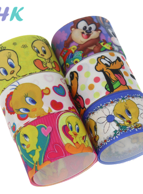 唯美印花织带 缎带 绸带 彩带 蝴蝶结DIY卡通印刷罗纹带D10735