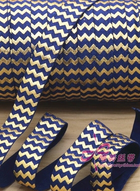 宝蓝色烫金条纹 发饰发带蝴蝶结DIY卡通印刷FOE弹力包边带