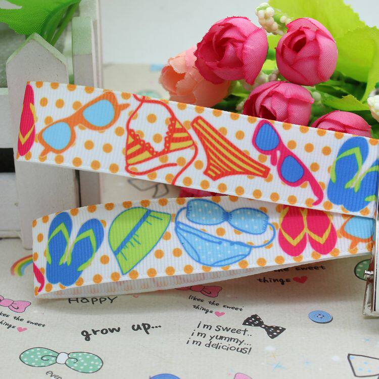夏天圆点比基尼 印花织带缎带绸带彩带蝴蝶结DIY卡通印刷罗纹带