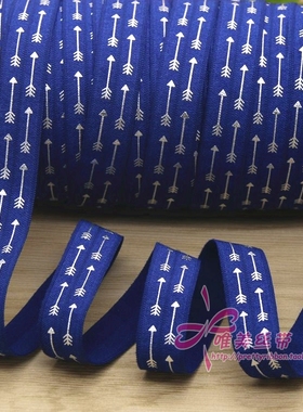 宝蓝色烫银箭头 发饰发带蝴蝶结DIY卡通印刷FOE弹力包边带